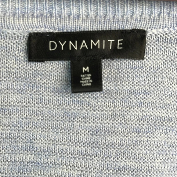 DYNAMITE Cold Shoulder Cutout Sweater Baby Blue Ribbed V-Neck Lightweight Size M - Picture 7 of 11